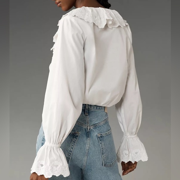 NWT Anthropologie White Maeve Cutwork Lace Collared Blouse. Size Medium - Picture 2 of 5